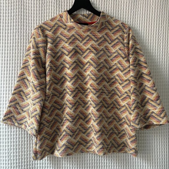 Anthropologie W5 geometric-print 3/4-sleeve mockneck top women's size large - Picture 1 of 5